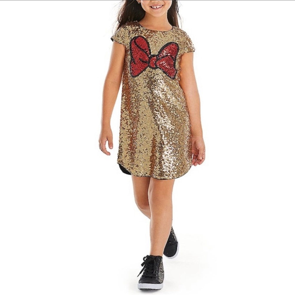 Disney Store Minnie Mouse Bow - Gold Sequin Shift Dress